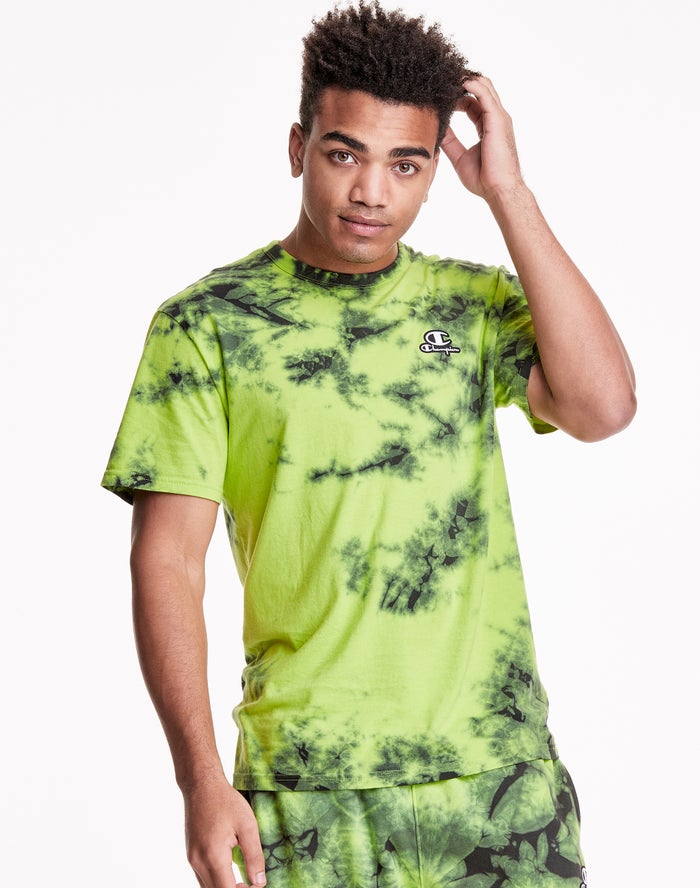 Champion T-Shirt Heren - Groen/Zwart - Galaxy Dye Embroidered C Logo & Script Applique ( 013928-FJG